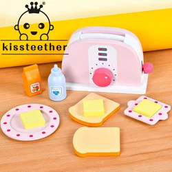 Kissteether juguete educativo de madera para niños, Serie de cocina, utensilios de cocina, fabricante de pan rosa, dispensador de frutas