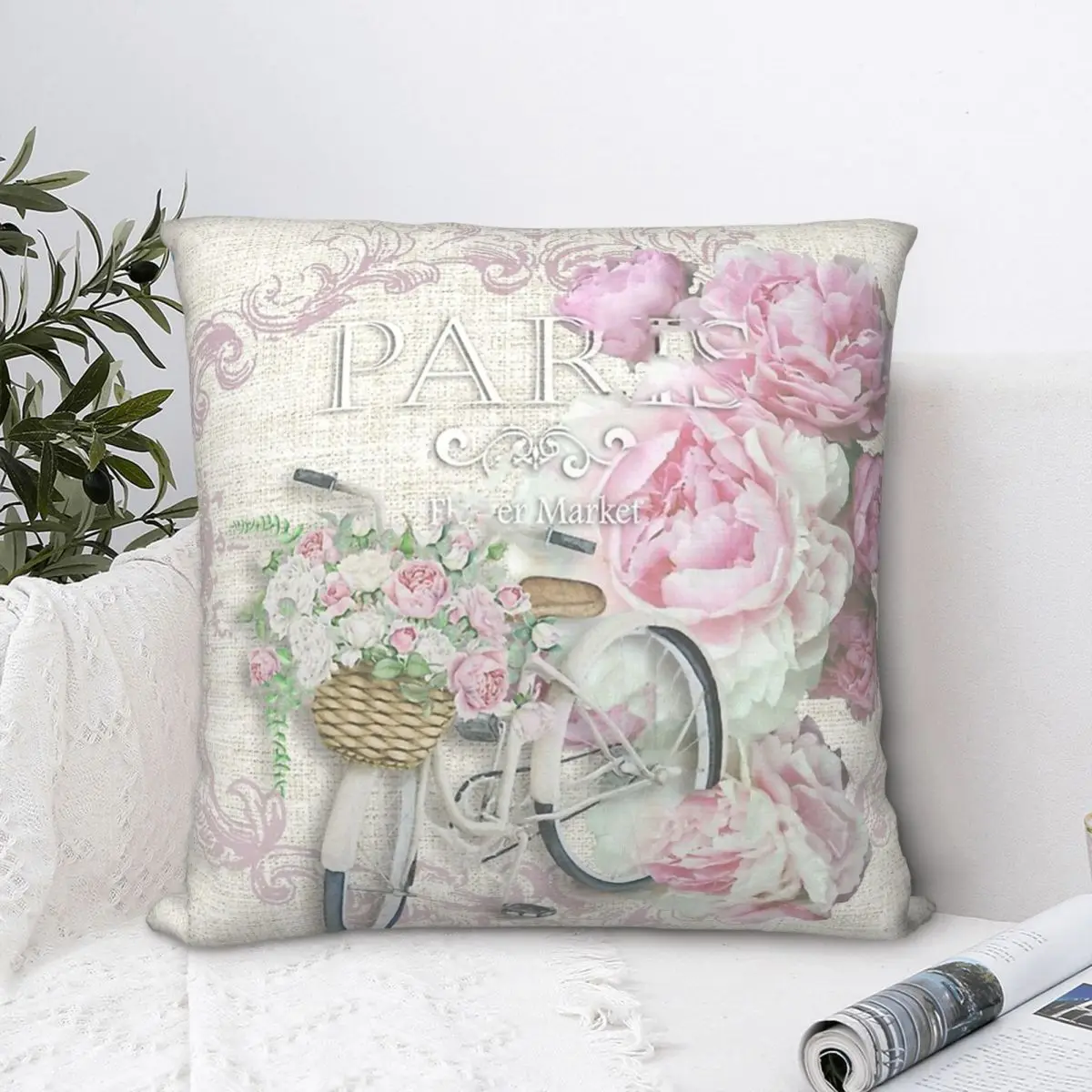 Винтажный кремовый чехол для подушки с изображением Парижа цветов рынка рюкзак