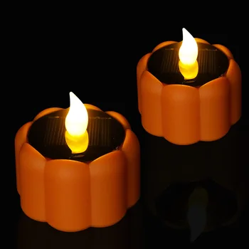 

6pcs Romantic Wedding Party Flickering Solar Lantern Halloween Pumpkin Tealight ABS LED Lamp Flameless Candle Rechargeable