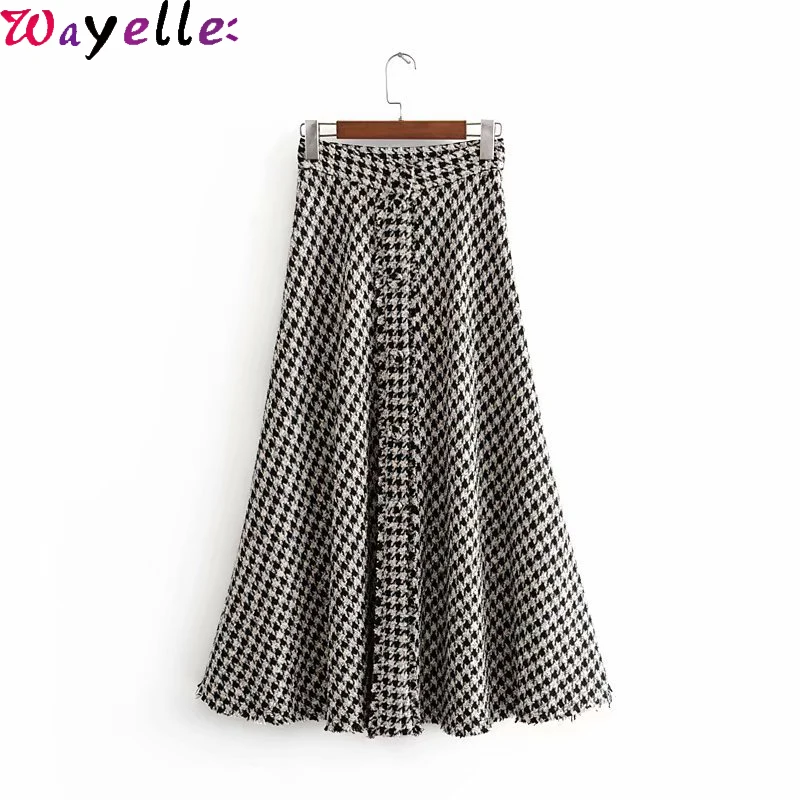 Клетчатая плиссированная миди юбка Женская Зима Модная элегантная Офисная Женская Толстая длинная юбка для женщин Faldas Mujer