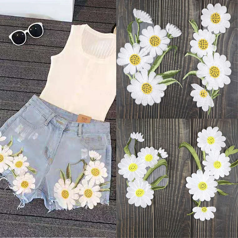 Sunflower Embroidery Patches 1 Set for Clothing Clothes Sticker Stripe Sew-on Dress Applique DIY Hole Repair