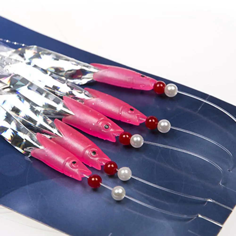 

5Pcs/Set Carbon Steel Mackerel Feathers Bass Cod Lure Sea Fishing Luminous Fishing Sabiki Hook Treble Bait Fishing Wire