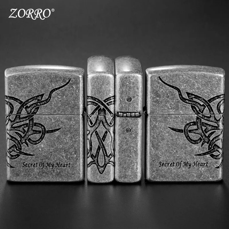 Zorro керосиновая Зажигалка Ветрозащитная Чистая медь креативное сердце слово пожелание Ретро шлифовальный круг личность Зажигалка человек отправить его бойф