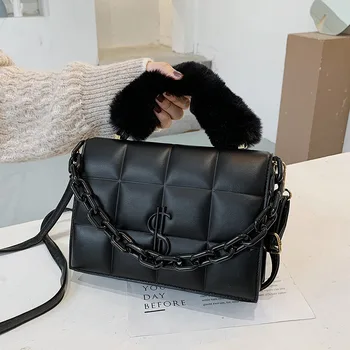 

Fashion Letter Designer Fur Handbags For Women 2020 Luxury High Quality Chains Shoulder Bag Autumn Small Ladies Travel Tote Bags