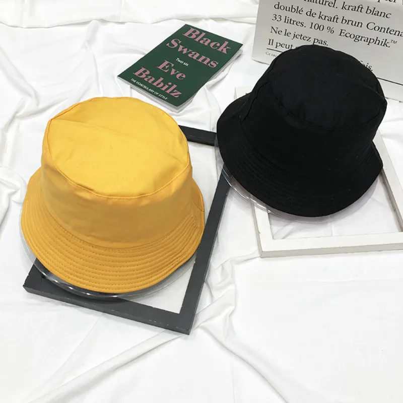Bucket Hats Women Solid Simple All-match Double-sided Cap Womens High Quality Female Harajuku Black Sunscreen Hat Accessories