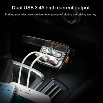 

Hot Bluetooth Car Kit Handsfree FM Transmitter Modulator MP3 Music Player 5V 3.4A Dual USB Car Charger with LED Screen for Redmi