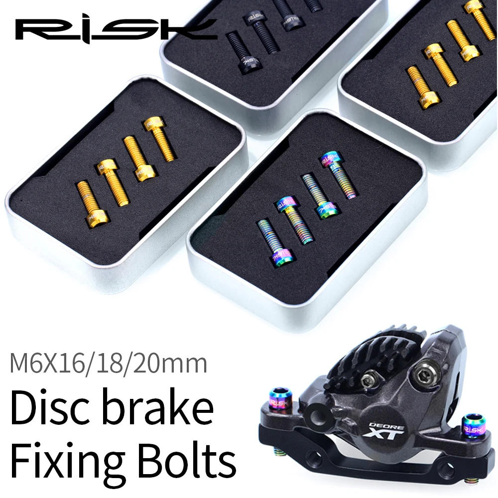 RISK 4pcs M6*18mm Bicycle Hydraulic Brake Bolts Titanium Caliper Bolt Premium