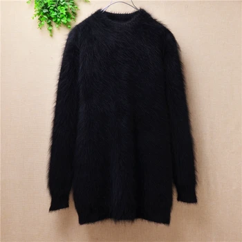 

Hot black Top mujer women ladies fashion 100% mink cashmere knitted slim warm pullover spring winter sweaters blouses clothes