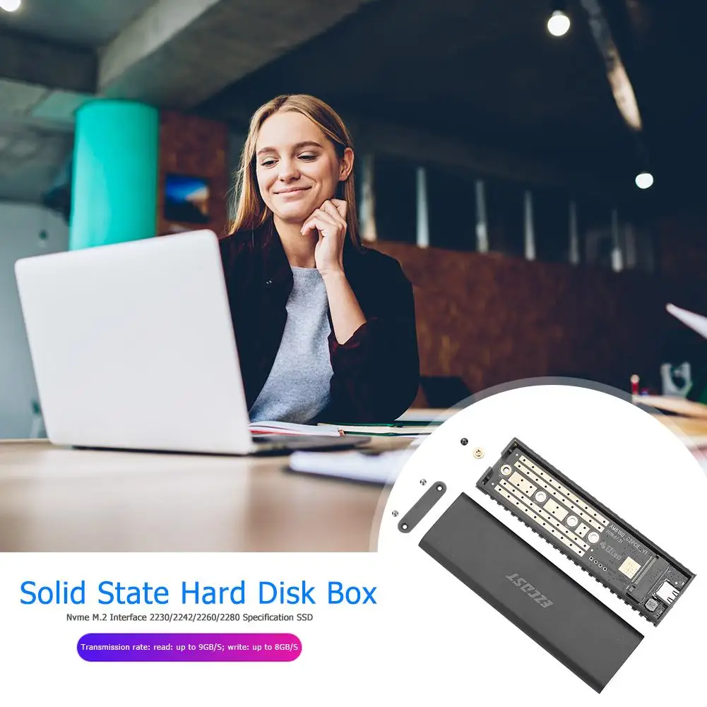 SSD ̽ ڽ ̺ Ÿ-C USB 3.1 NVME ϵ ũ ڽ, 10Gbps PCI-e Ŭ ϵ ũ M.2 SSD ̽