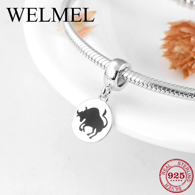 

925 Sterling Silver 12 Constellation Taurus fine Pendants Beads Fit Original Pandora Charm Bracelet Jewelry making 2018