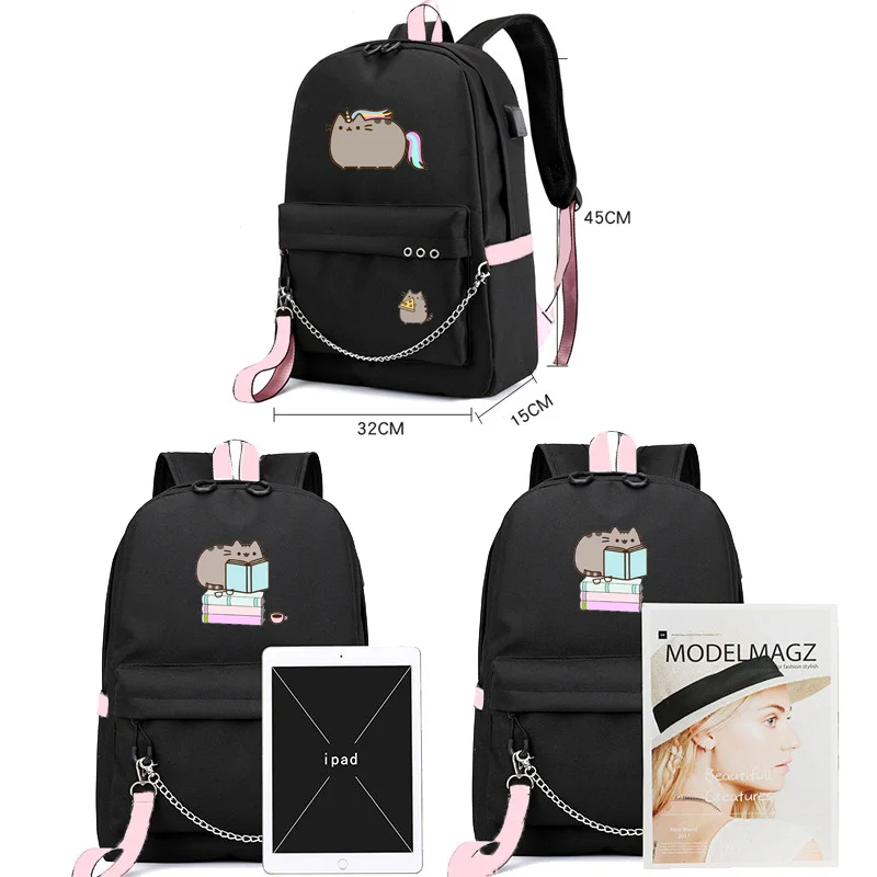 IMIDO милый толстый рюкзак с котиками для девочек обратно в школу плечи рюкзак Usb зарядка Холст Дорожная сумка подростковые сумки для ноутбука