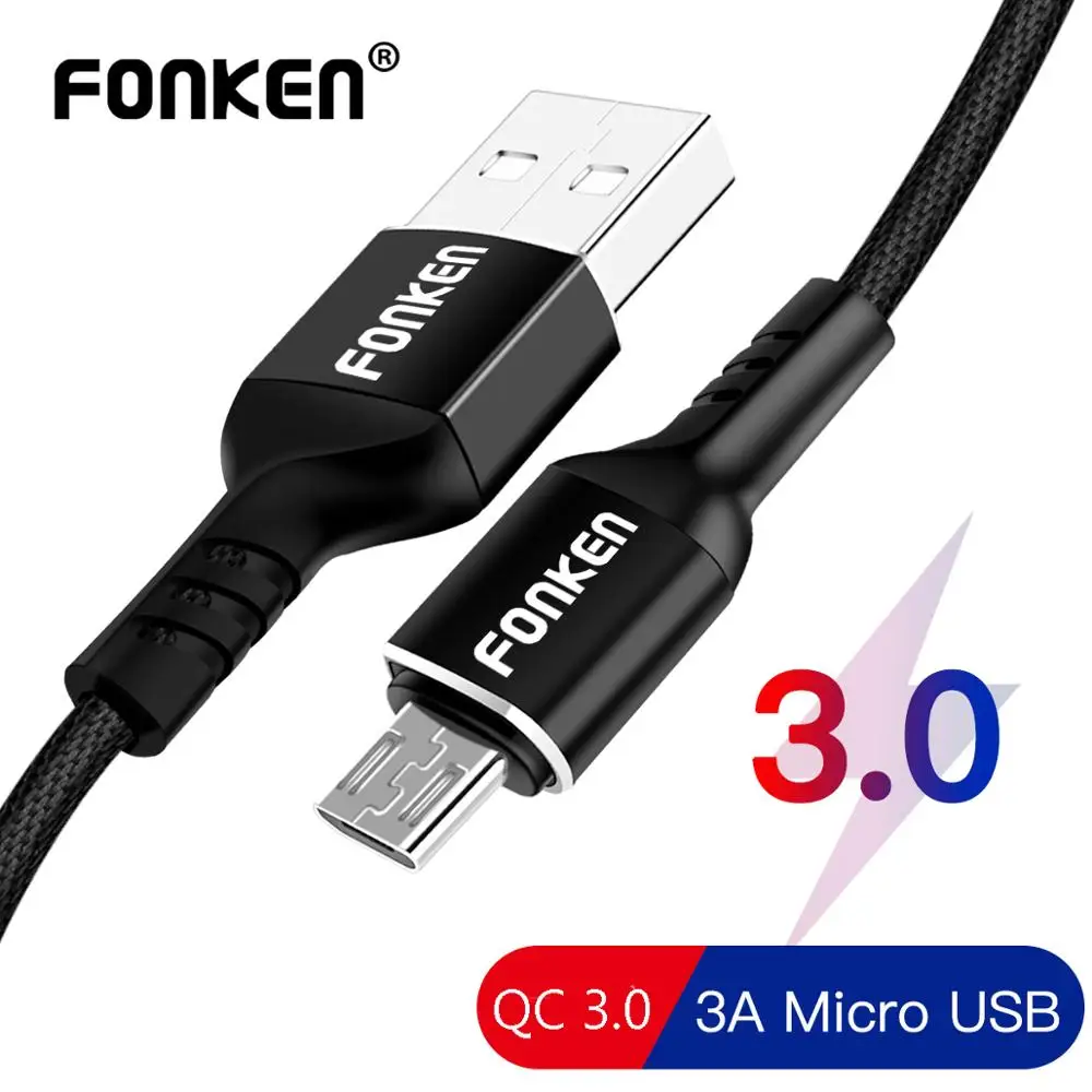 FONKEN Micro USB кабель 3A Быстрая зарядка USB данных Android Кабели USB ЗУ для мобильного телефона тканевый плетеный провод быстрой зарядки