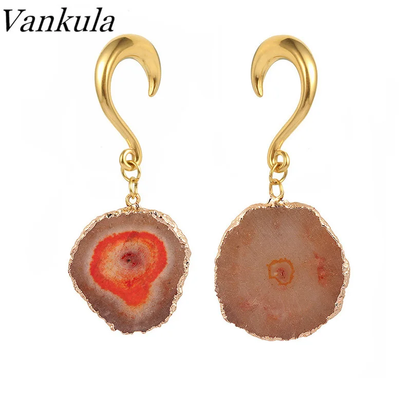 gold 1 Vankula 316L серьги из нержавеющей стали Вилки и тоннелей Sunstone тела пирсинг, ушные измерительные приборы расширитель пара продажи 4 мм 6 мм 8 мм - Окраска металла: gold 1