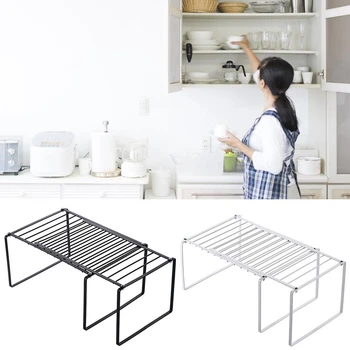 

Retractable Shelf Stackable Sliding Rack Organizer Iron Storage Rack for Cabinets Tableware Countertops for Home