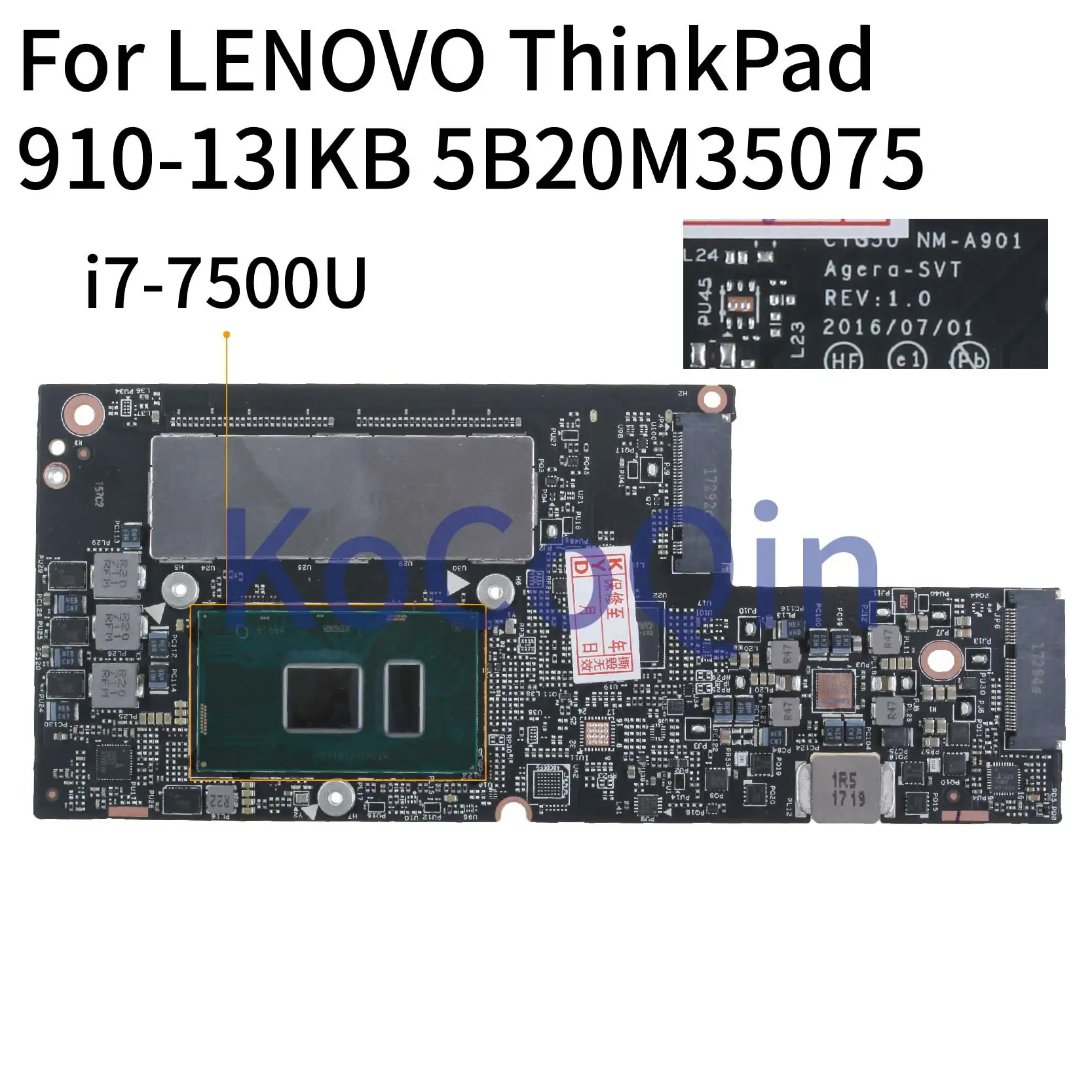 KoCoQin ноутбук материнская плата для Lenovo ThinkPad 910 13IKB I7 7500U 8G Оперативная память 5B20M35075