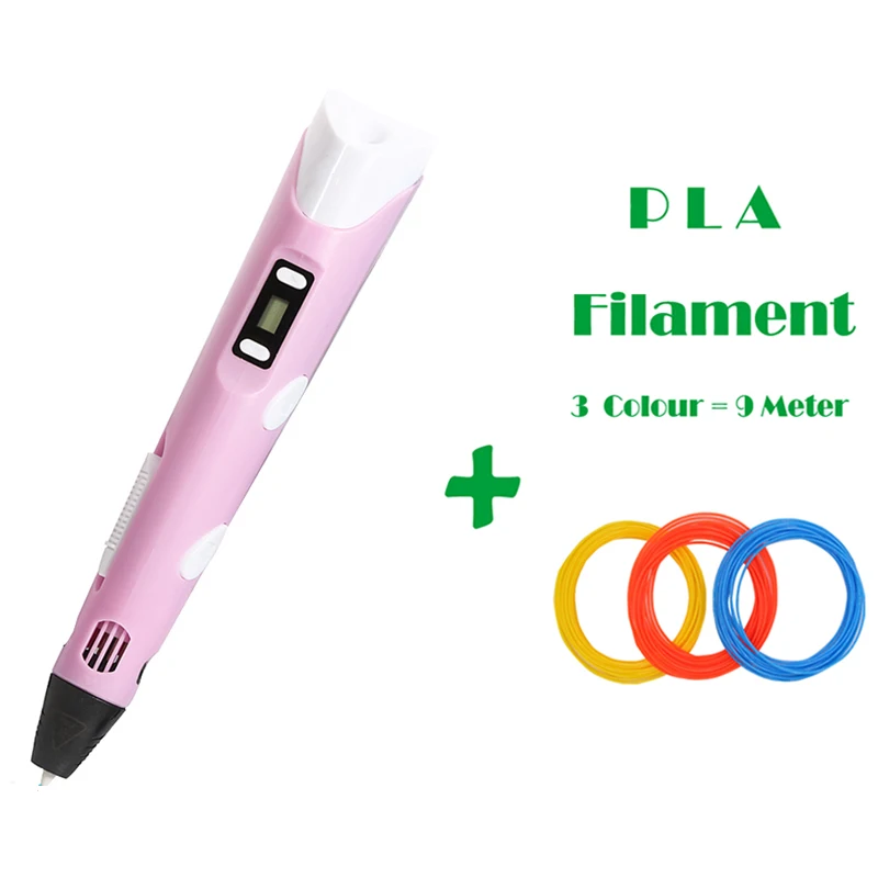 Printing 3D Pen Birthday Pen Printing Pencil Mais Vendidos Gift PLA Filament 3D Printing Pen for kids Drawing With Plastic - Цвет: Pink Pen PAL 9 Meter