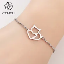 FENGLI браслет из нержавеющей стали с котом женский многоцветный Регулируемый Браслет из цепочек милые животные Globetrotter походные ювелирные изделия