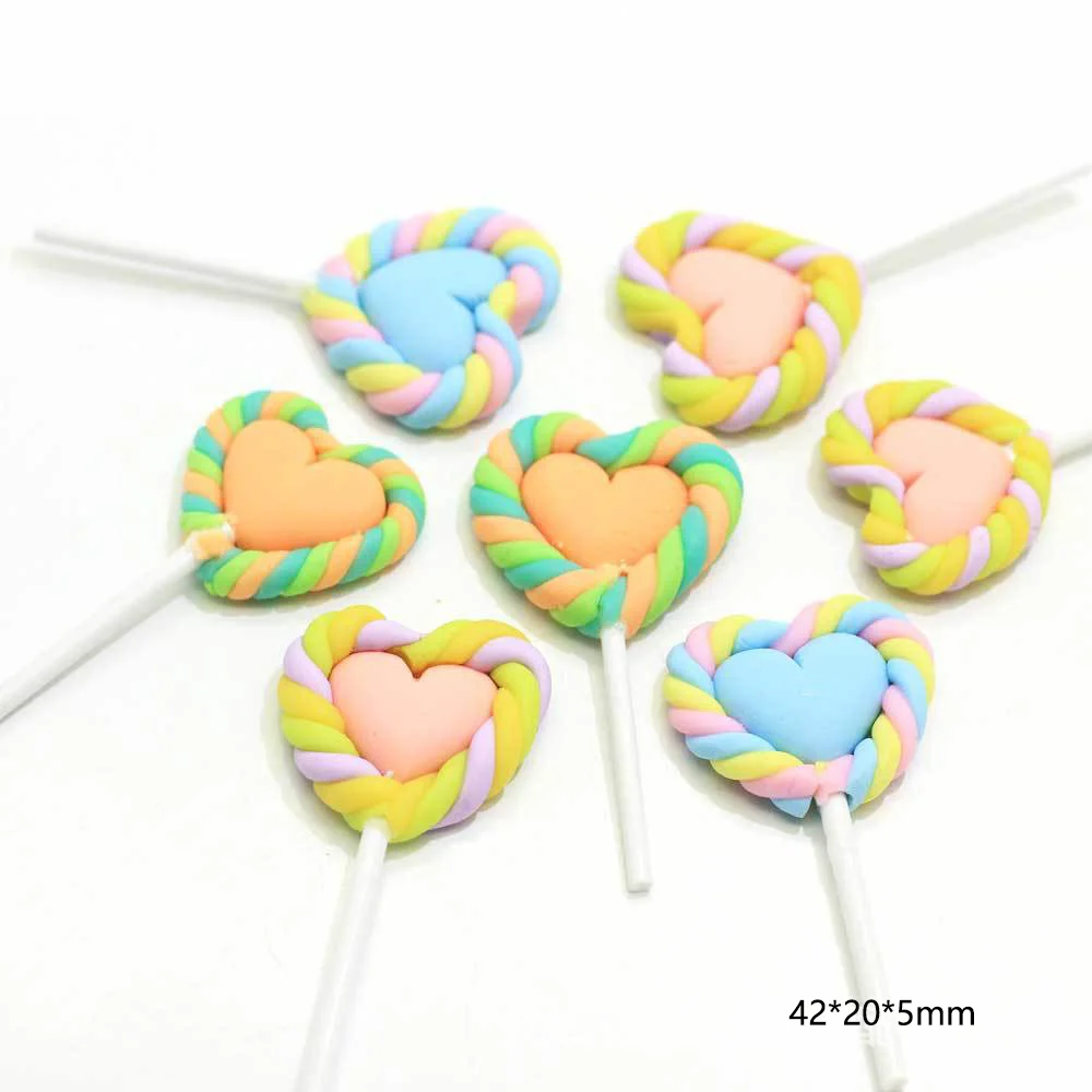 

5pcs Colorfu Heart shap Lollipop Flat back Resin Cabochon Simulation Food DIY Embellishments for Scrapbooking Decoration Craft