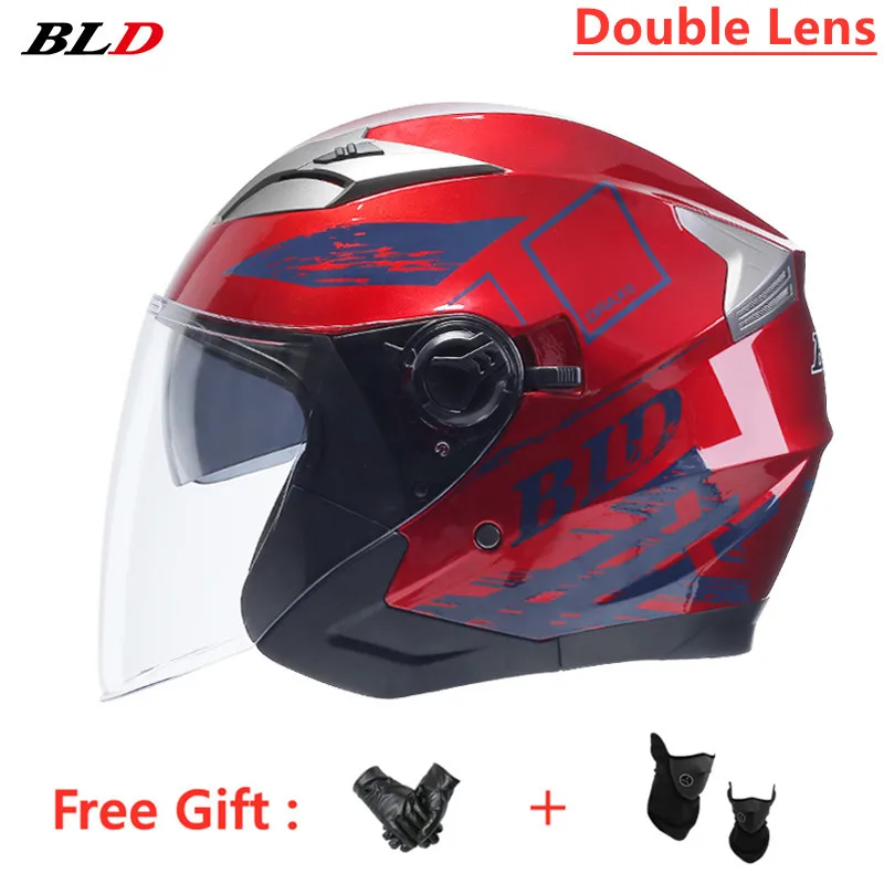 BLD Motorcycle Dual Lens Vintage Helmets Four Seasons Scooter Electric Bicycle Cafe Racer Helmet Jet Cascos Para Moto Man Women