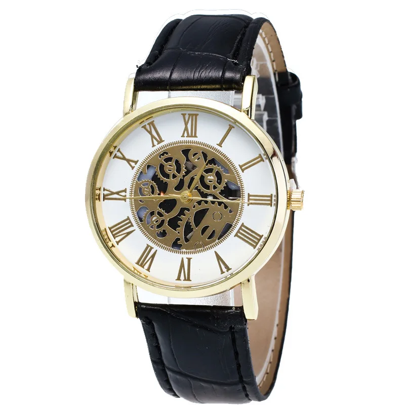 

Hot Selling Men Hollow out Leather Belt Quartz Watch Non-Analog Watch Customizable Wechat Business Hot Selling