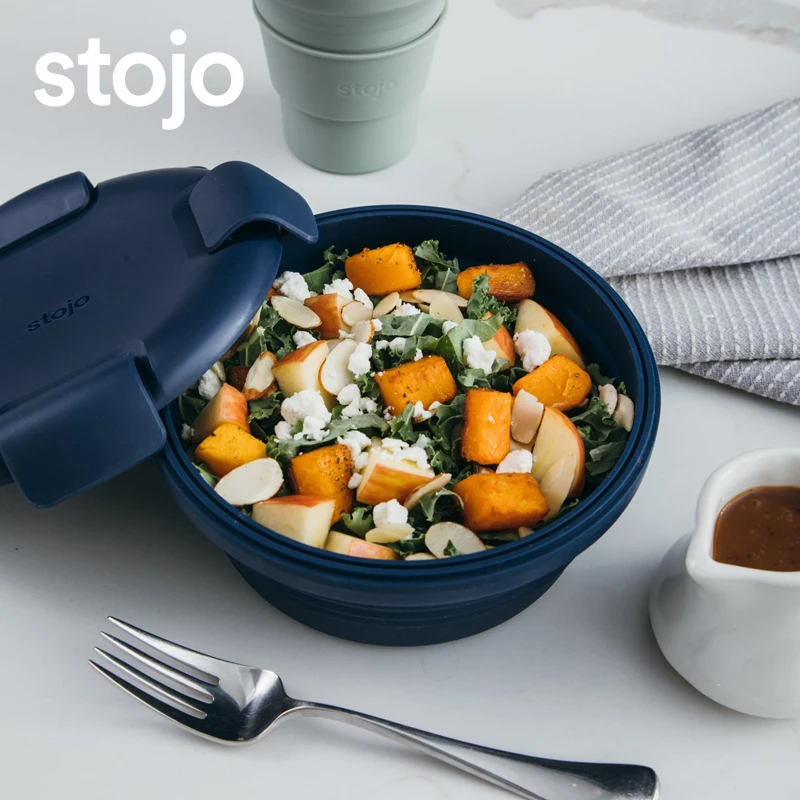 STOJO-Portable Silicone Bowl for Picnic, Multi-function, Foldable, Picnic Lunch Box, Office Travel Essential, Outdoor