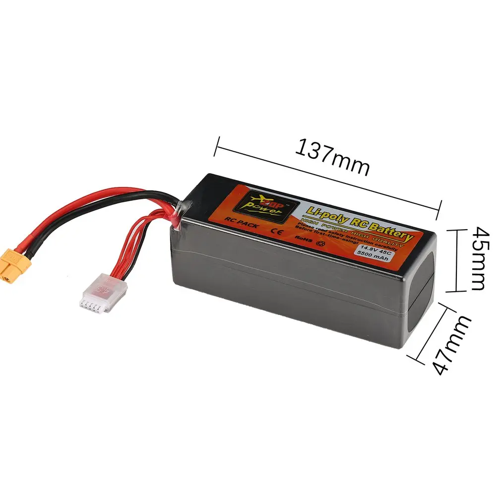 ZOP Мощность 14,8 V 30C 40C 45C 65C 3300 мА/ч, 5000 мА/ч, 5500 мА/ч, 7000 мА/ч, 8000 мА/ч, 6000 мА/ч, 4S 1P Lipo Батарея XT60 разъем для части модели RC