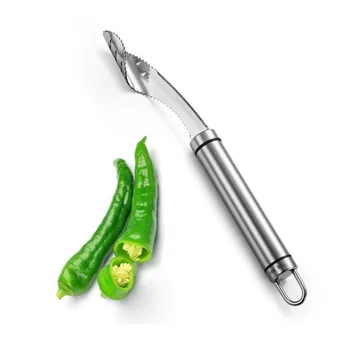 

50pcs Creative Multifunction Pepper Corers Stainless Steel Chili Seed Remover Separator Device Vegetable Cutter Slicer WB1627