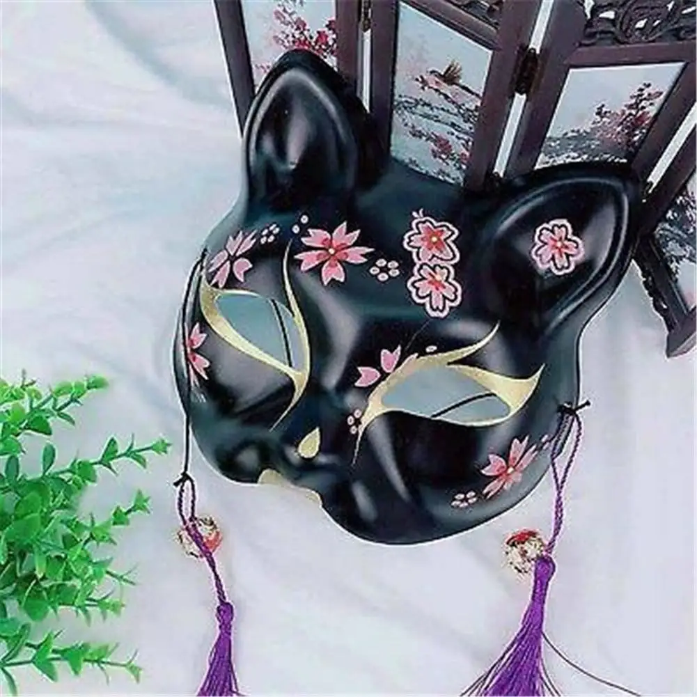 Маска с лисой, ручная роспись, японская маска на пол-лица, ПВХ маска с лисой, маскарадный фестиваль, мяч, кабуки, кицунэ, маски, карнавальный костюм
