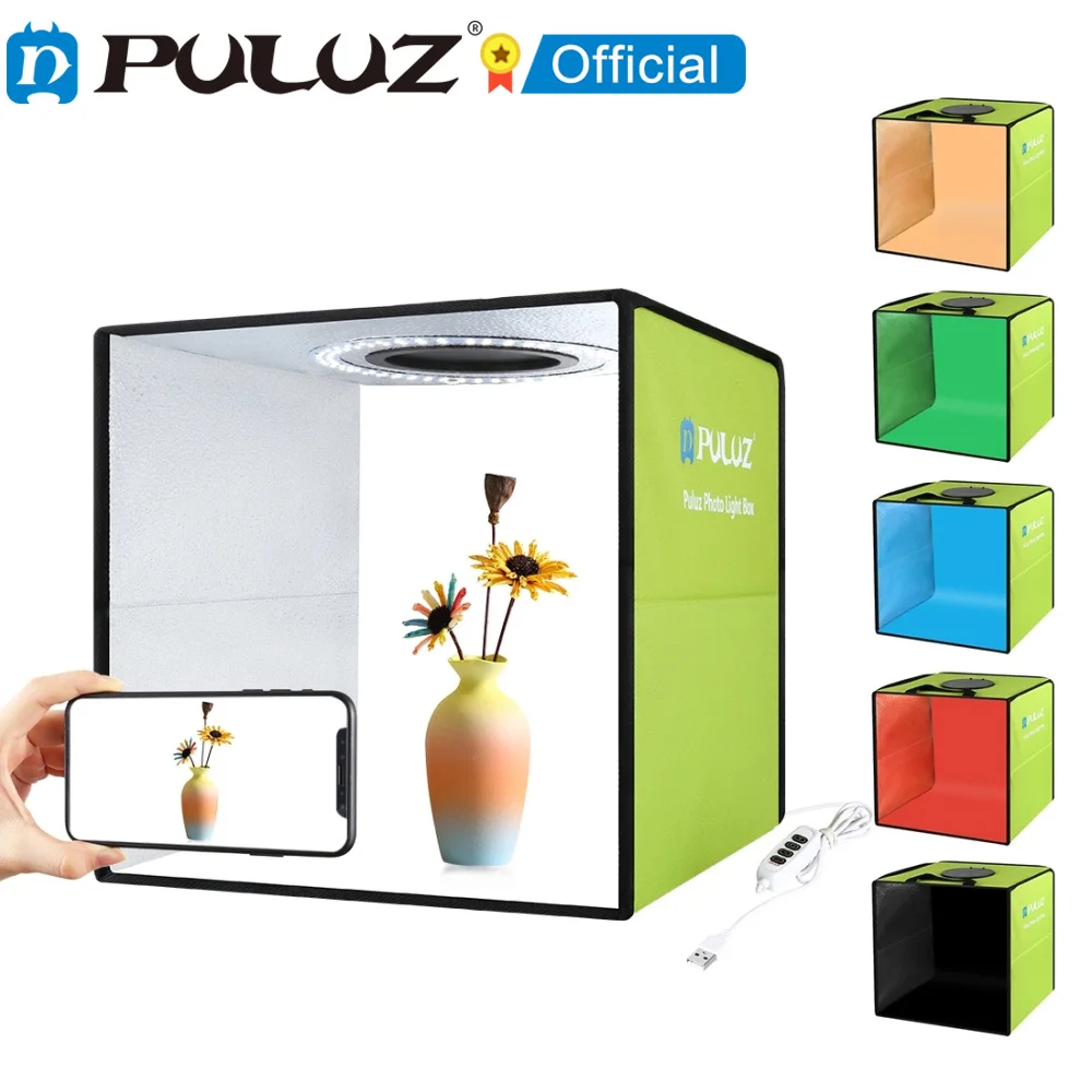 PULUZ 30cm Photo Studio Ring Light Box LED LightBox Shooting Tent Box Kit with 6 Colors Background Photography Light Box Kits