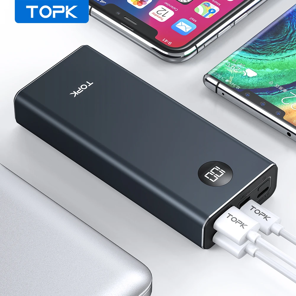 Внешний аккумулятор TOPK на 10000 мА · ч с USB-портом и светодиодным дисплеем |