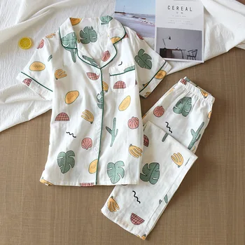

Printed Women Pajama Set Short Sleeve Sleepwear Pajama Suit Female Lovely Cotton Comfort Nightwear Casual Homewear Pajama Mujer