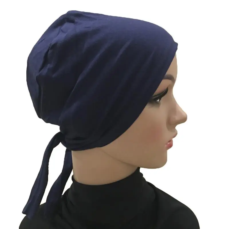 Хлопок под шарф хиджаб внутренняя шляпа для женщин мусульманская бандана ниндзя бини кости арабские шляпы шляпа бинты Бинты шапочки мусульманские - Цвет: Navy Blue