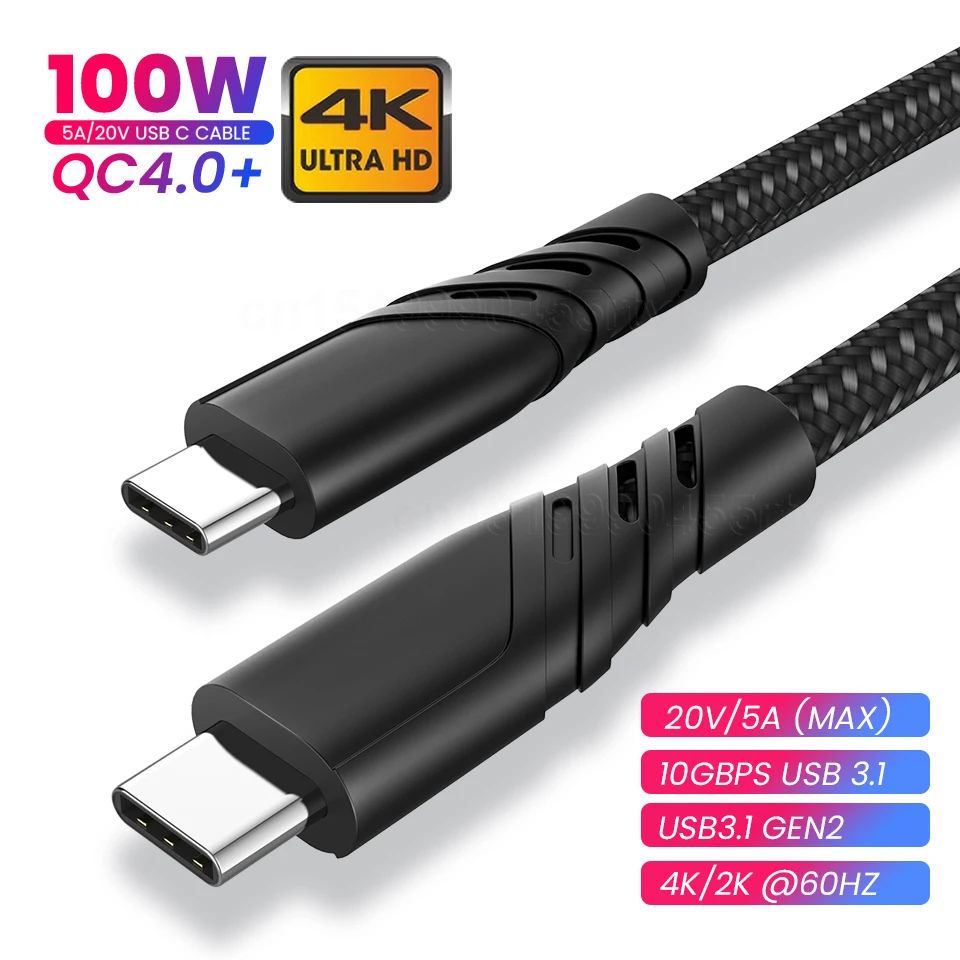5A USB C Cable PD100W 3.1 Gen2 10Gbps 4K QC4.0 Fast Charging For MacBook Air iPad Xiaomi Huawei P50/40 Samsung Note 20 | Мобильные