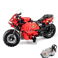 Building Blocks Highly Imitation Remote Control Track Motorcycle Spring Shock Absorber With LED Lights Children Assembling Toys 2