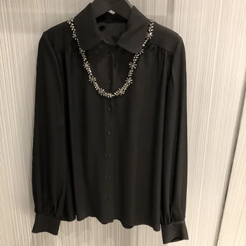 

Casual Black Blouse For Women Fashion Long Sleeve Blouse Tops Women Elegant Blouse