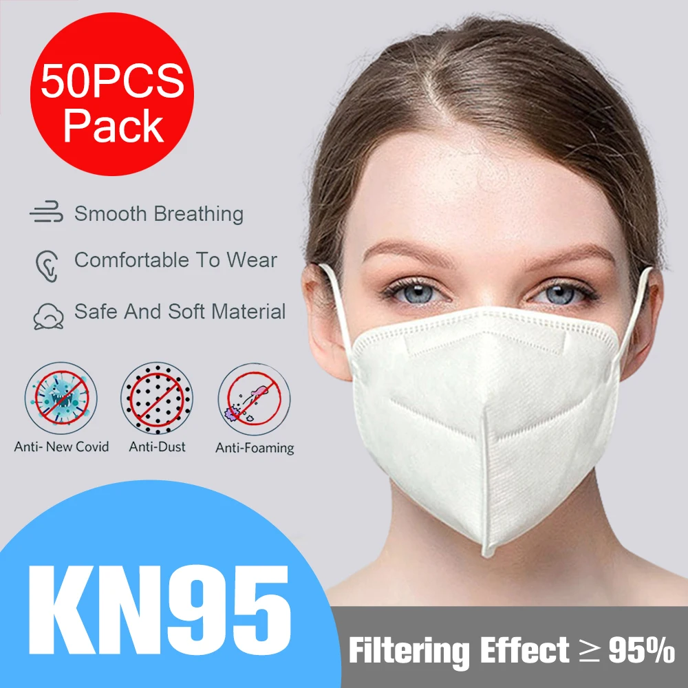 

50pcs KN95 Face Mouth Mask Disposable Protect Mask 4 Layers Filter Non Woven Mouth Protective Masks Dustproof Fast Shipping