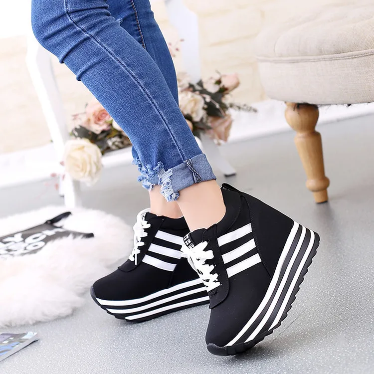 

Party Rock Spring And Autumn New Style Canvas Shoes Women's Platform Heel Elevator Casual Shoes Slanted Heel High-Heel Rocking S