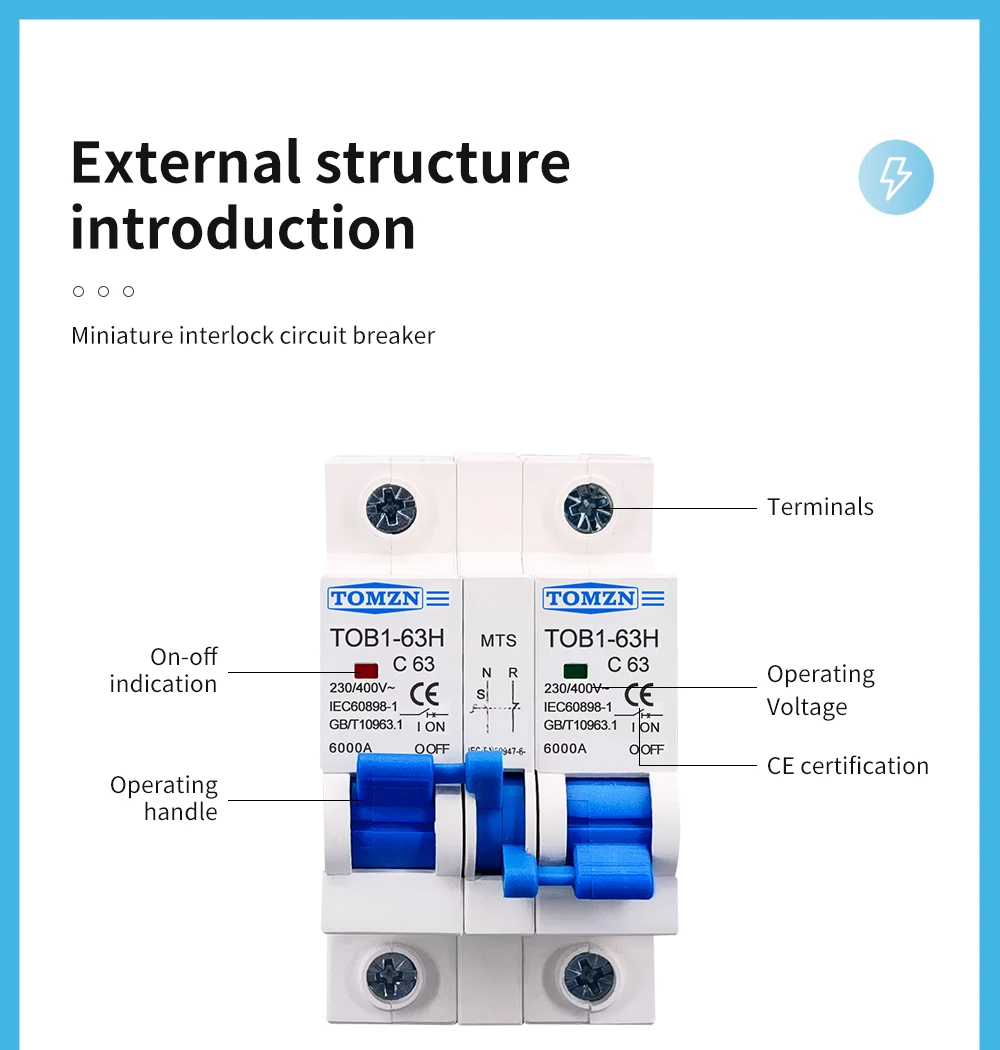MTS TOMZN-AC Dual, interruptor, MCB, 50HZ, 60HZ, 1P + 1P