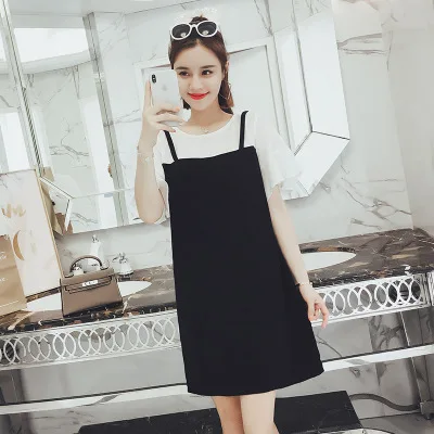 

[Activity] Fake Two-Piece Dress Women's Versatile Outer Wear Mid-length Loose-Fit Slimming Skirt WOMEN'S Short Sleeved