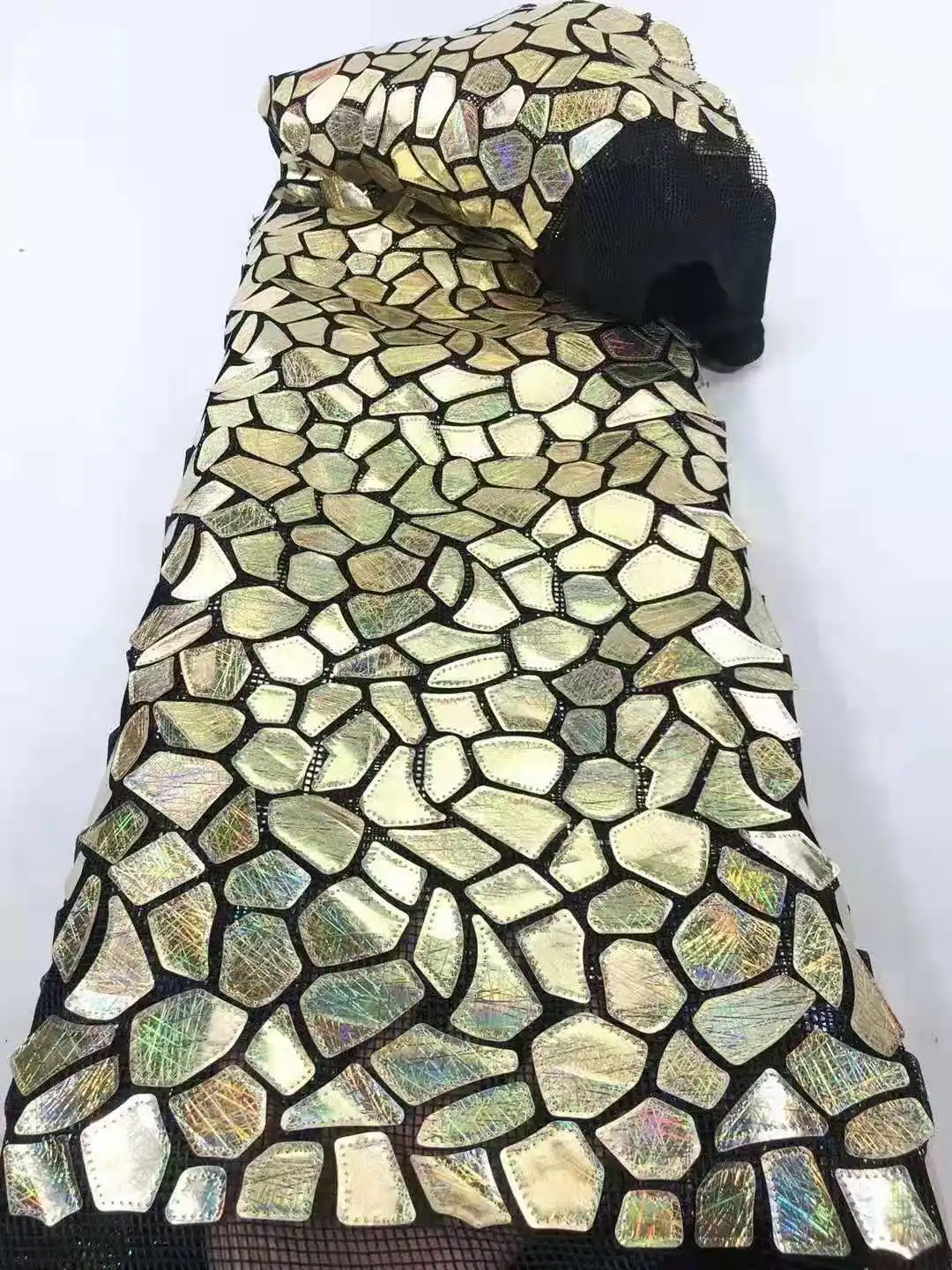 

Popular shiny sequin material Embroidery French mesh fabric sequins African lace for Evening dresses party dress Wedding dress