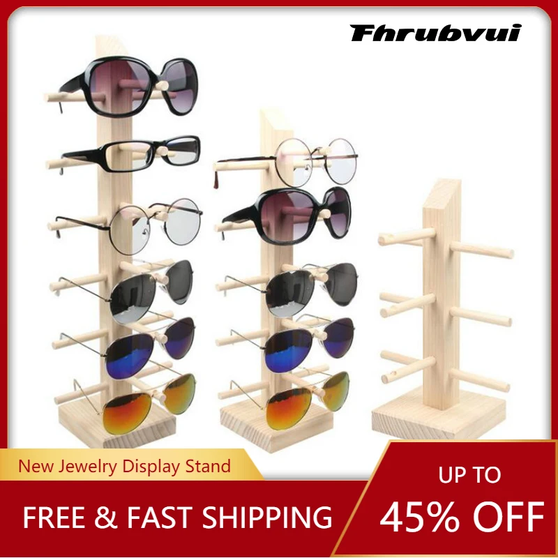 New Sun Glasses Eyeglasses Wood Display Stands Shelf Glasses Display Show Stand Holder Rack 9 Sizes Options Natural Material under table storage rack multi function organizer desk laptop shelf tray for hanging book iron holder stands computer office