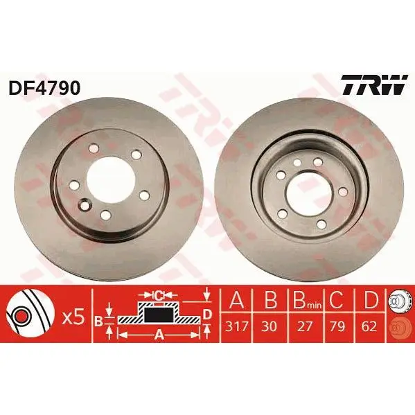 Диск тормозной LAND ROVER DISCOVERY 2.7D 04-/RANGE ROVER SPORT 2.7D 05- передний TRW DF4790