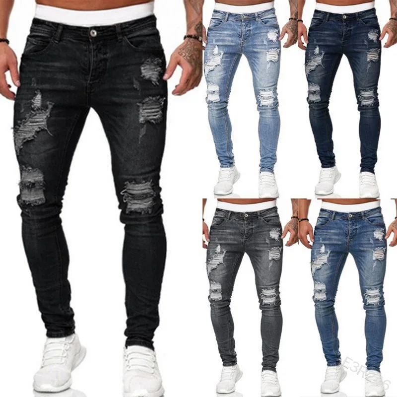 Pantalones de chándal sexys para hombre, Jeans con agujeros, informales, rasgados, ajustados, para verano y otoño, 2020