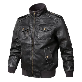 

Winter Jacket Men Leather Jacket Men Winter Leather Coat Men Stand Collar Rib Sleeve Windbreaker Warm Biker Jacket Big M-5XL