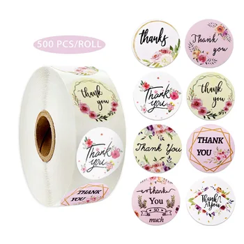 

500pcs Per Roll Thank You Stickers Seal Labels 8 Styles Pink Flower Sticker for Envelope Gift Decoration Stationery Cute sticker