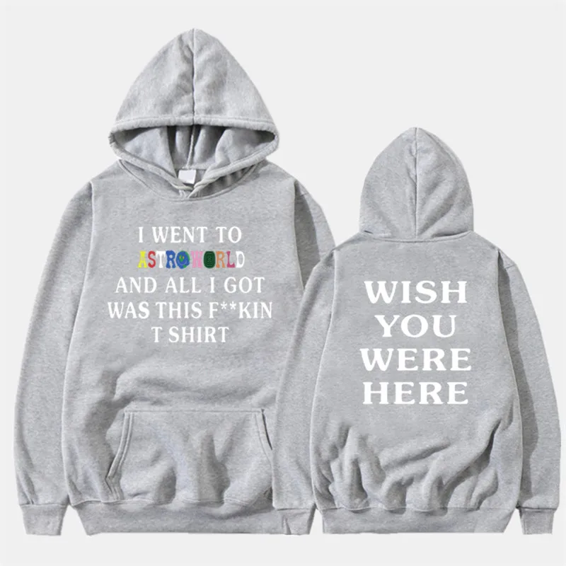 24gray Новые мужские толстовки с изображением Трэвиса Скотта Astroworld WISH YOU WAS HERE Толстовка Мужская модная толстовка с текстовым принтом мужской/женский пуловер - Color: 24gray