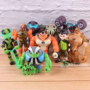 

11pcs/set Ben Tennyson PVC Collectible Action Figure Ben 10 Anime Model Toy Heatblast Vilgax Rath Grey Matter With LED Light