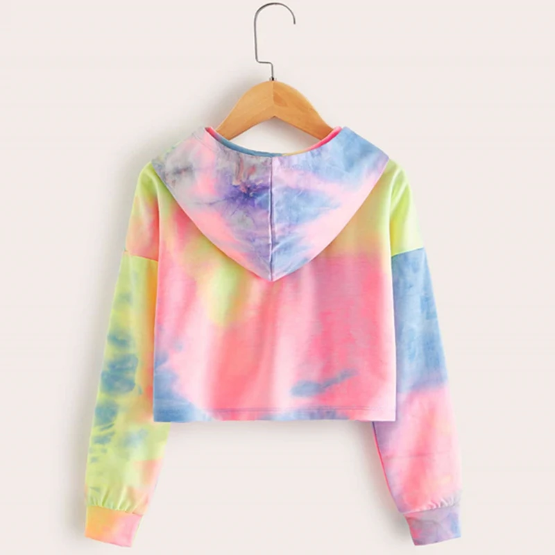 SHEIN/ г. Детские разноцветные толстовки для девочек с буквенным принтом и принтом «Tie Dye»; топы для девочек; осенние повседневные толстовки с длинными рукавами для подростков