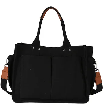 

Korean-style Simple Large New-Style Canvas Bag Multi-Pocket Shoulder Hand Shoulder Bag Women's College Style Large Bag