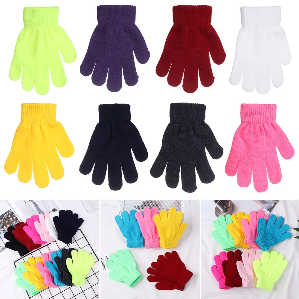 Cycling Gloves Children Gloves Student Magic Non-slip Rubber Winter Warm Stretch Gloves Boys Girls Sport Ski Cycling Fishing Slip Knit ski gloves